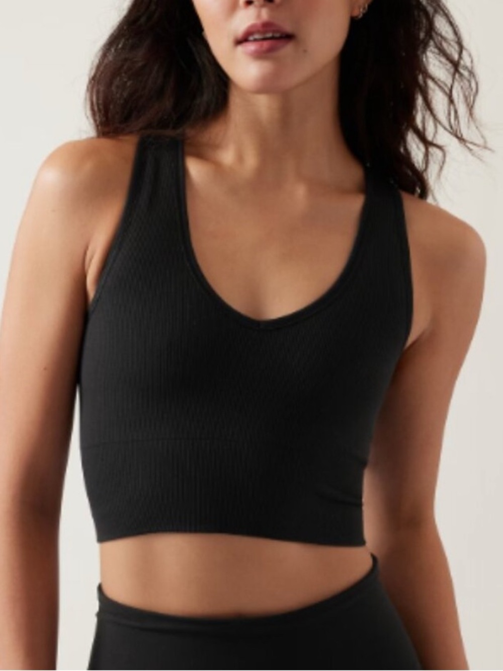 Athleta Aurora Seamless Ribbed Black V-Neck Crop Bralette Tank Size Large